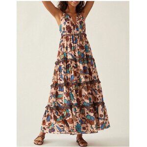 Love the Label Juliette Dress Size M Nude Floral Cotton Gauze Maxi Anthropologie